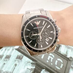 Emporio Armani AR6098 Men's Watch With Black Dial Silver Belt